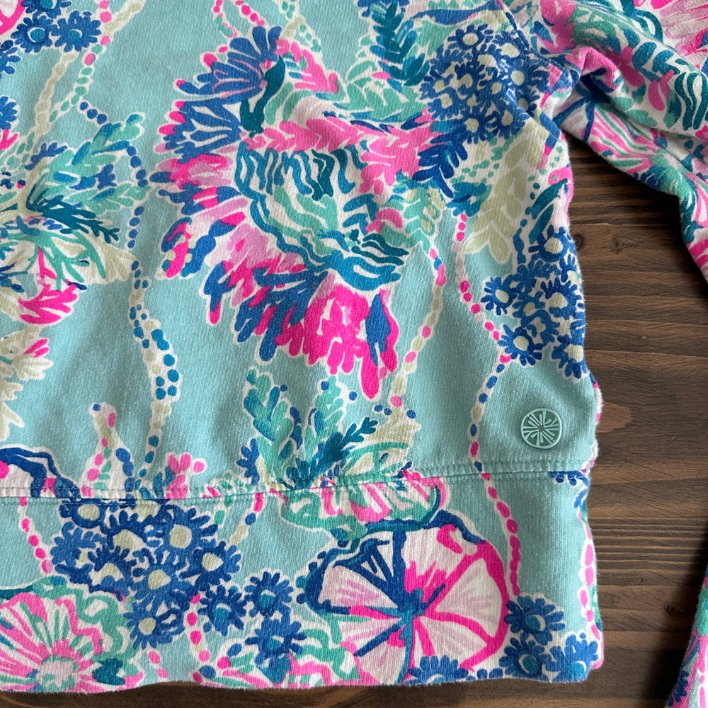 Lilly Pulitzer Alex Pullover Womens XXS Blue Pink Floral Cropped Sweatshirt - Picture 3 of 9